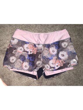 MPG Sport Womens Floral 2-in-1 Running Shorts Pink Layered Compression Large